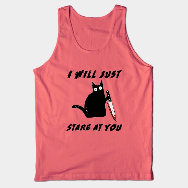 Scary black Cat with knife Halloween Funny Cat what Tank Top by Omarzone